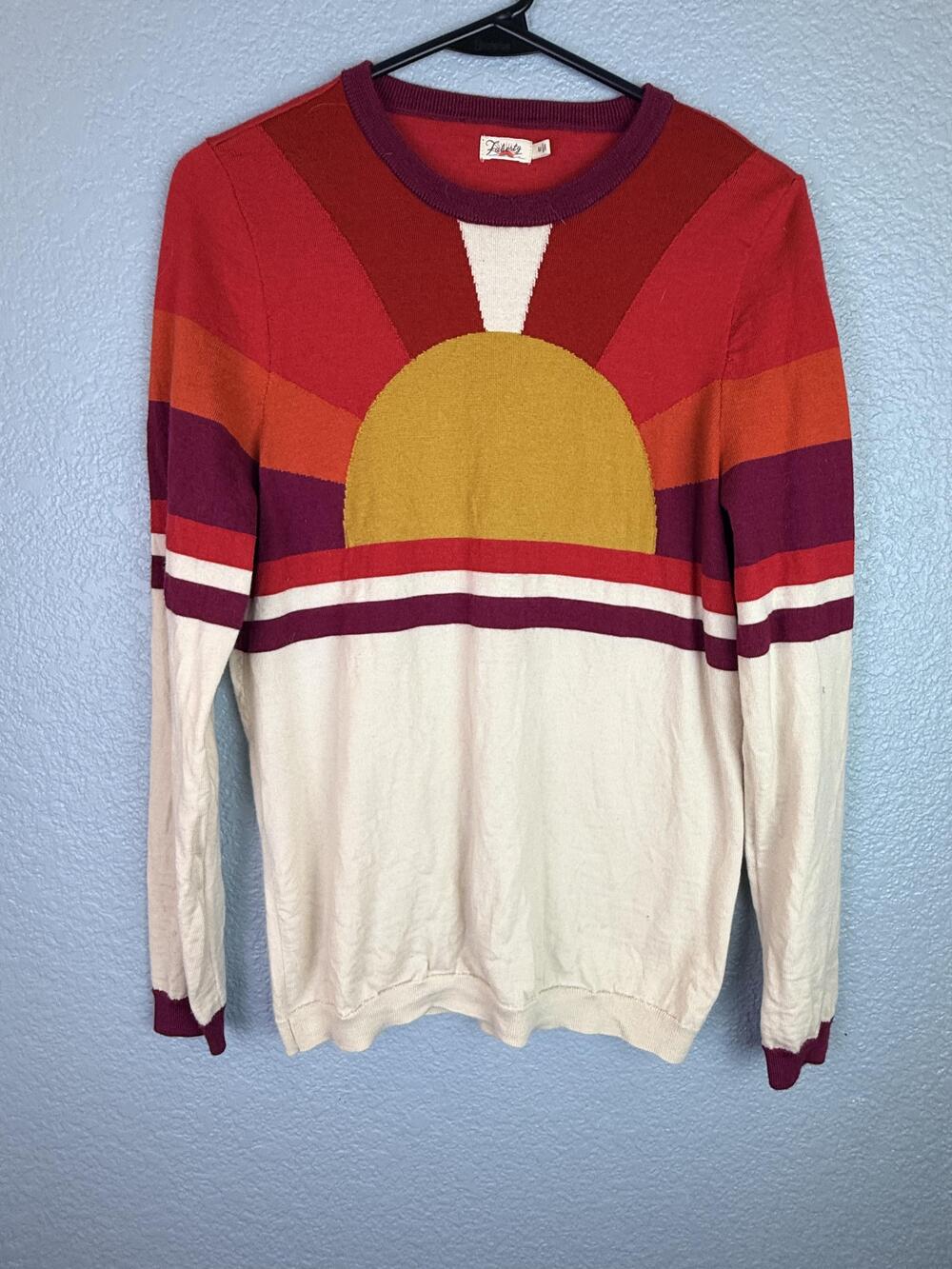 Faherty Sweater Womens Medium Multicolor Crewneck Sunrise Stripe Merino Wool